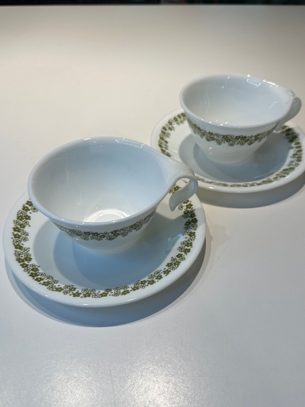 Vintage Spring Blossom “Crazy Daisy” Corelle Ware Hook Handle Cups & Saucers - 2